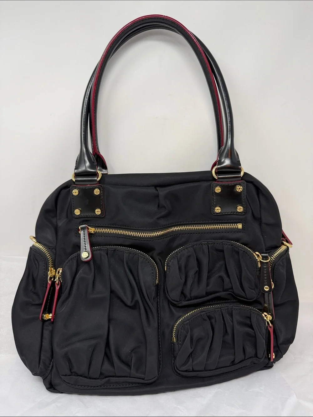 MZ Wallace Black Quilted Nylon Tote with Gold Hardware